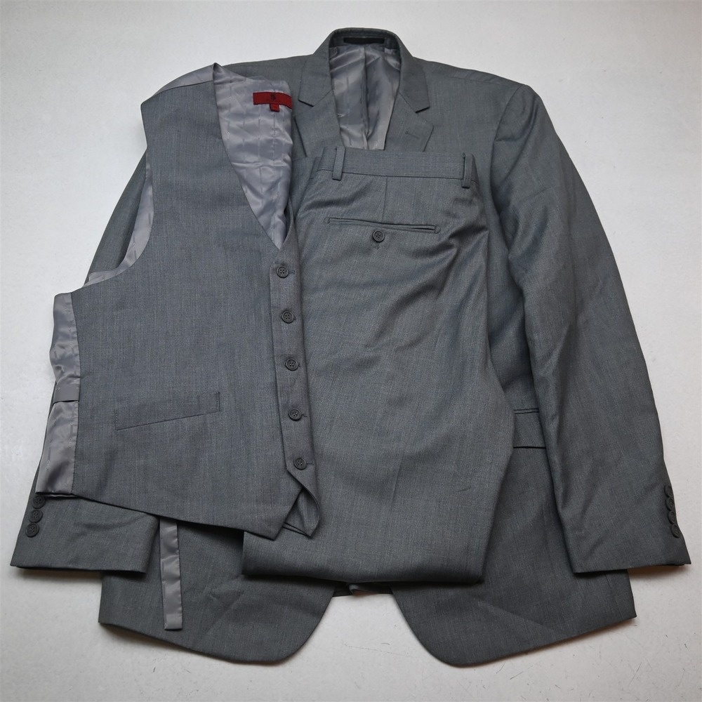 Renoir 44L 38x34 Gray Slim 3 Piece Vest Mens Jacket Pants Suit